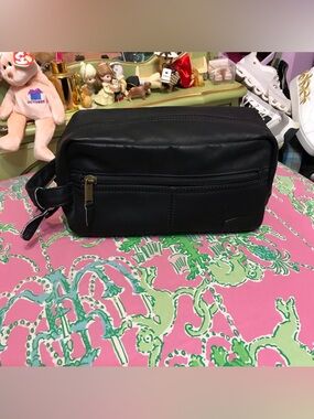 Dilana Dorado Leather black toiletry shaving travel bag